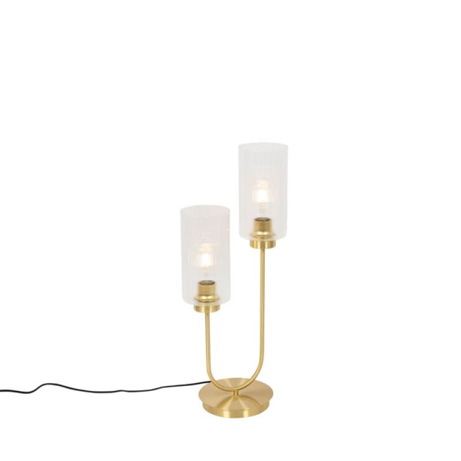 Innenbeleuchtung QAZQA | Art-Deco-Tischlampe Gold Mit Glas 2-Flammig - Laura