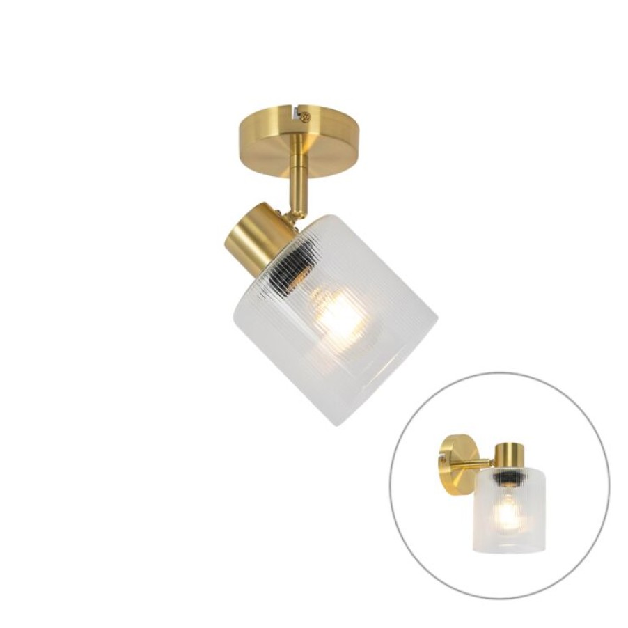 Smart Home QAZQA | Art Deco Deckenstrahler Gold Mit Glas Verstellbar – Laura