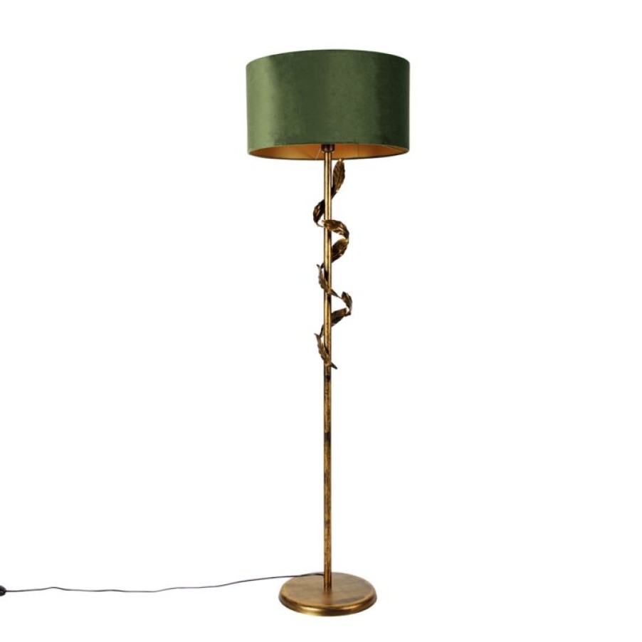 Innenbeleuchtung QAZQA | Vintage Stehlampe Antik Gold Mit Grunem Schirm - Linden