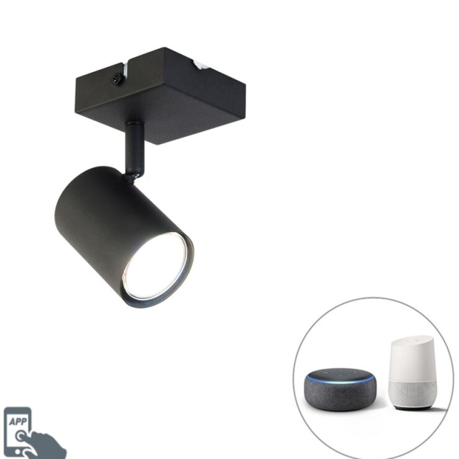 Smart Home QAZQA | Smart Spot Schwarz Verstellbar Quadratisch Inkl. Wifi Gu10 - Jeana