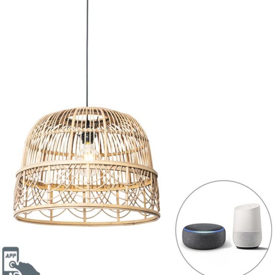 Smart Home QAZQA | Smarte Hangelampe Rattan 44 Cm Inkl. Wifi G95 - Michelle