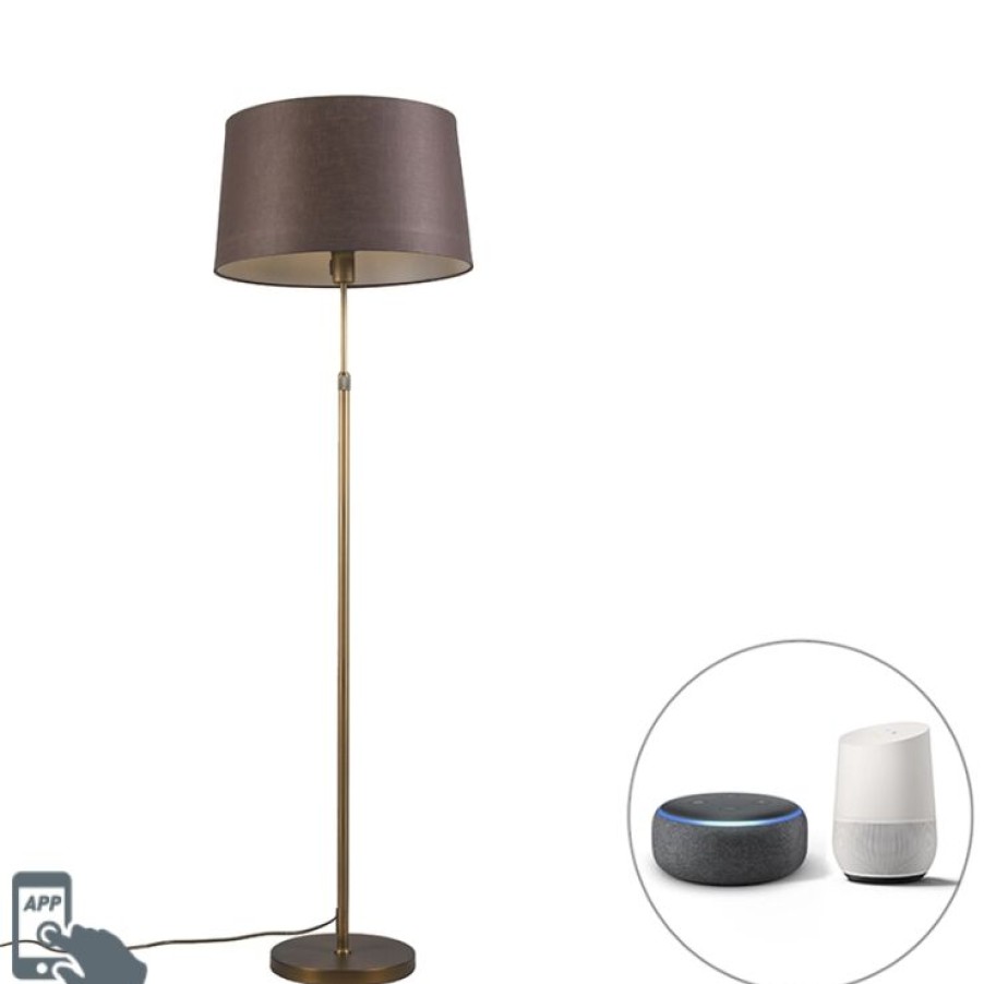 Smart Home QAZQA | Smarte Stehleuchte Bronze Mit Braunem Schirm 45 Cm Inkl. Wlan A60 - Parte