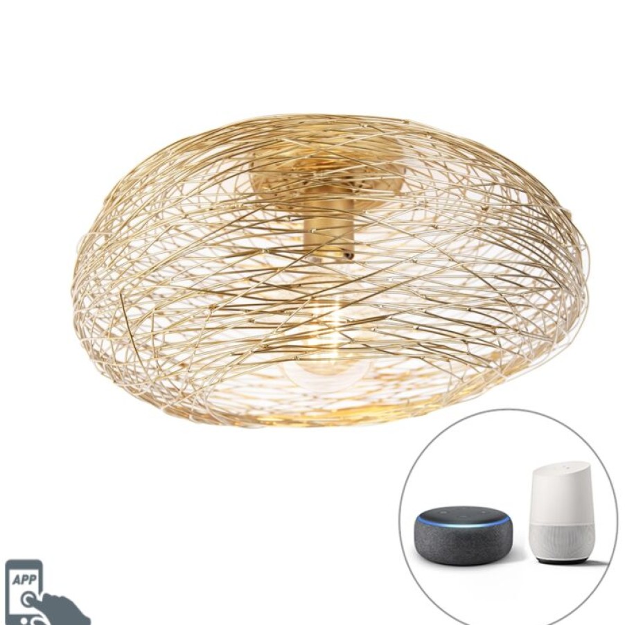 Smart Home QAZQA | Smarte Deckenleuchte Gold Oval Inkl. Wifi G95 - Sarella