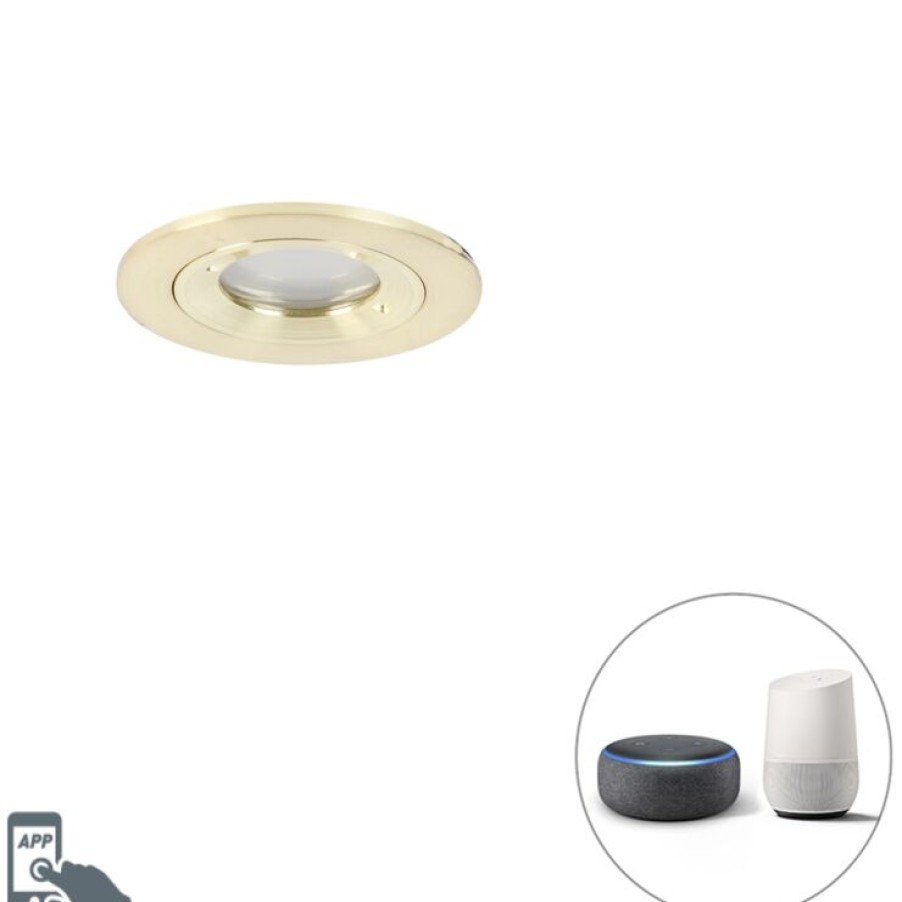 Smart Home QAZQA | Smarter Einbauspot Gold Rund Ip44 Inkl. Wlan Gu10 - Xena