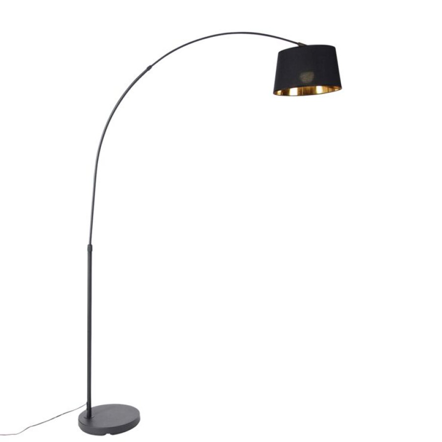 Smart Home QAZQA | Smarte Bogenlampe Schwarz Mit Gold Inkl. Wifi A60 - Arc Basic