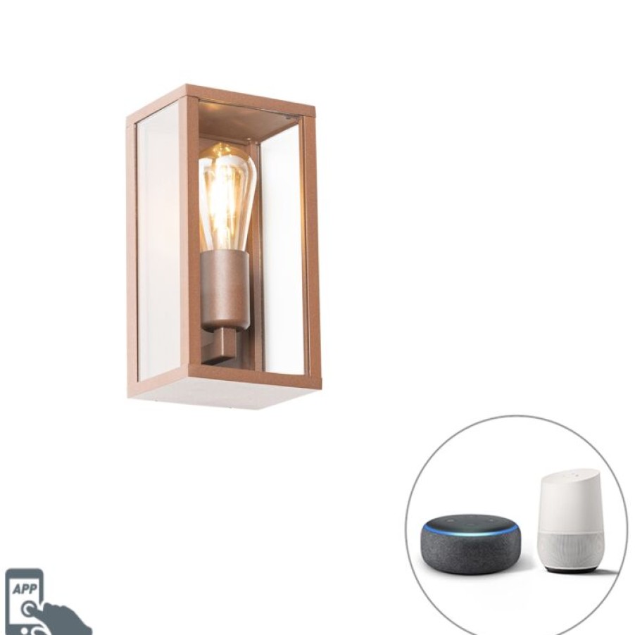 Smart Home QAZQA | Smarte Wandleuchte Rostbraun 26 Cm Ip44 Inkl. Wlan St64 - Charlois