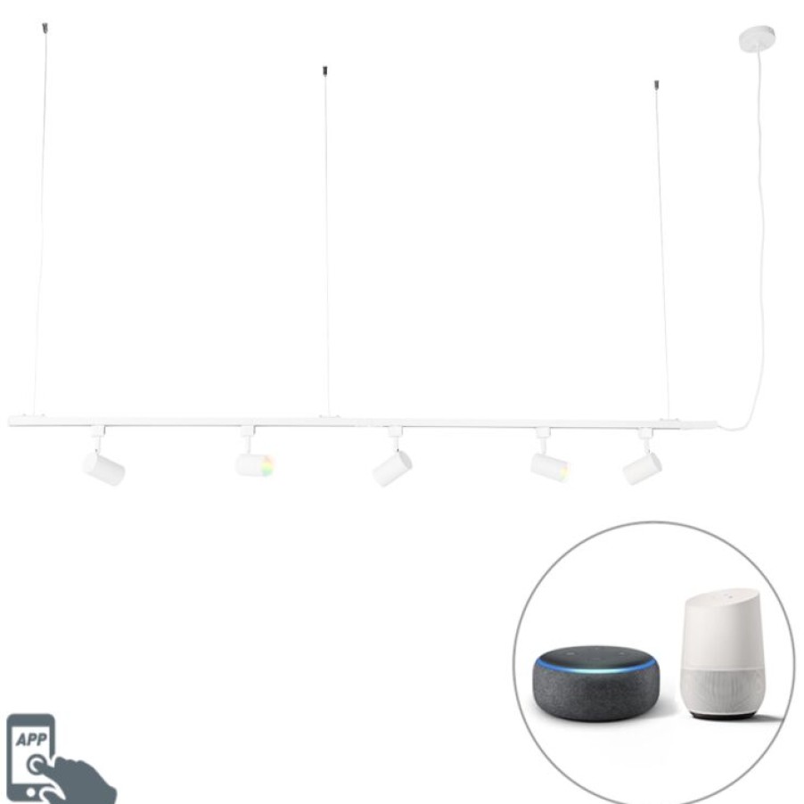 Smart Home QAZQA | Smartes Kleiderstangensystem Weis 1-Phasig Inkl. 5 Wifi Gu10 - Jeana