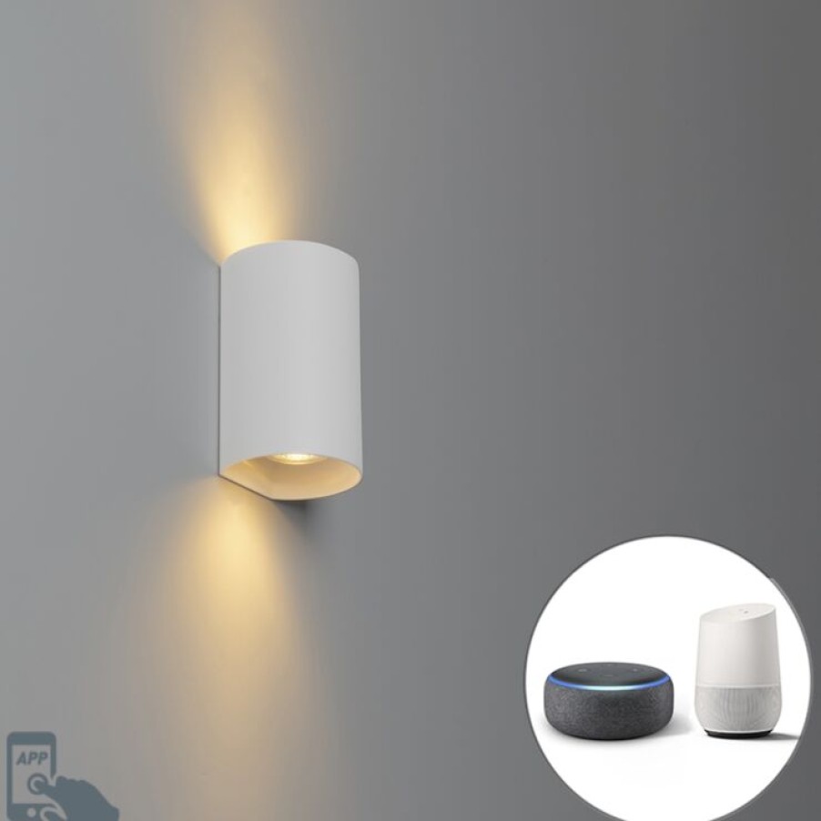 Smart Home QAZQA | Smarte Wandleuchte Weis Rund Inkl. 2 Wifi Gu10 - Sabbir