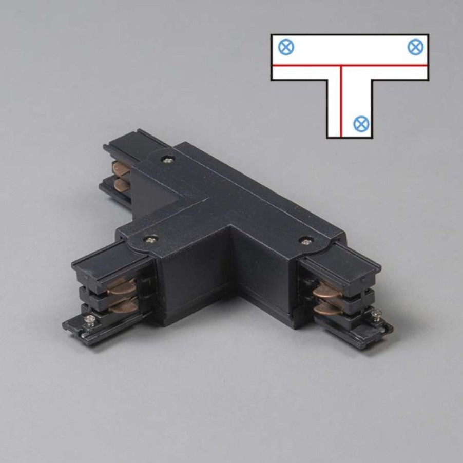 Innenbeleuchtung QAZQA | T-Verbindungsstuck Fur 3-Phasen-Schienensystem Links B Schwarz