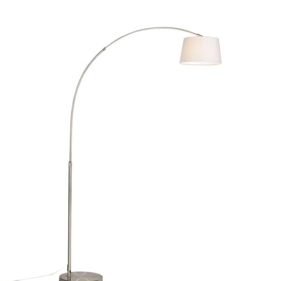 Innenbeleuchtung QAZQA | Moderne Bogenlampe Aus Stahl Mit Weisem Stoffschirm - Arc Basic