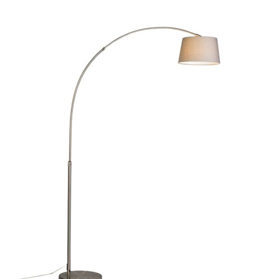 Innenbeleuchtung QAZQA | Moderne Bogenlampe Stahl Mit Grauem Stoffschirm - Arc Basic