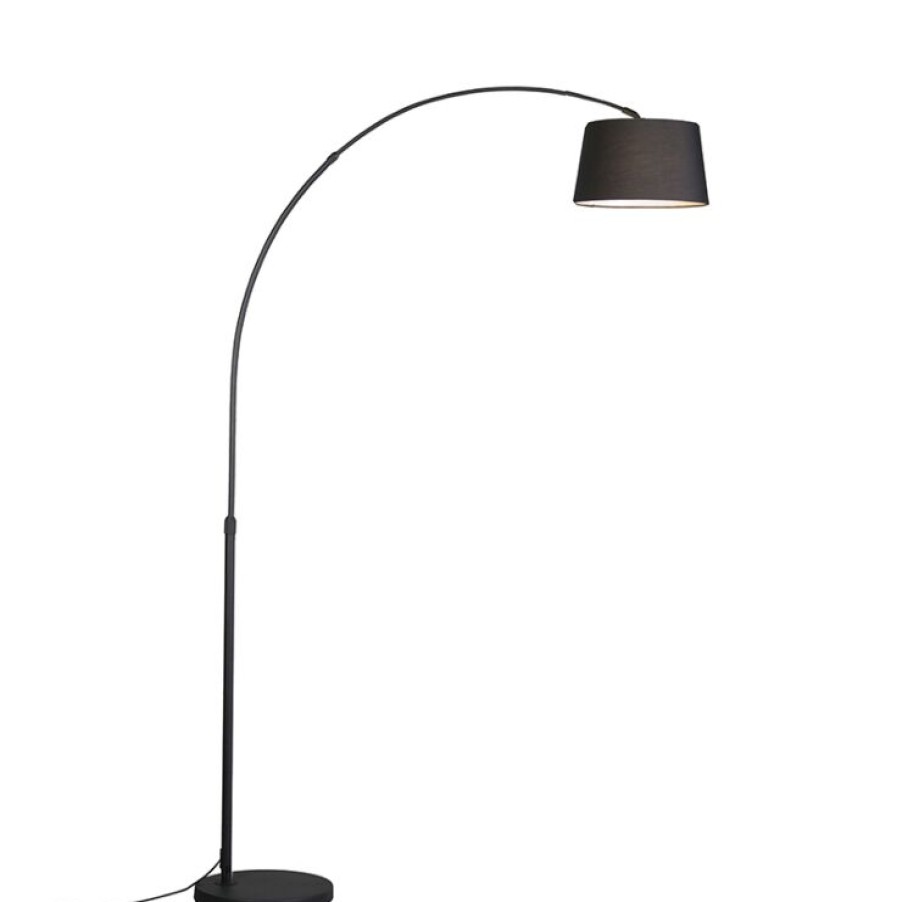 Innenbeleuchtung QAZQA | Moderne Bogenlampe Schwarz Mit Schwarzem Stoffschirm - Arc Basic