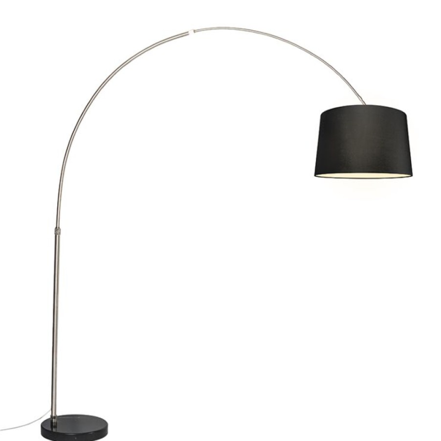 Innenbeleuchtung QAZQA | Bogenlampe Stahl Stoffschirm Schwarz 45 Cm - Xxl