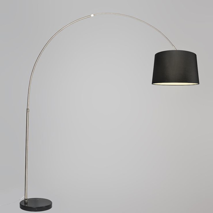 Innenbeleuchtung QAZQA | Bogenlampe Stahl Stoffschirm Schwarz 45 Cm - Xxl