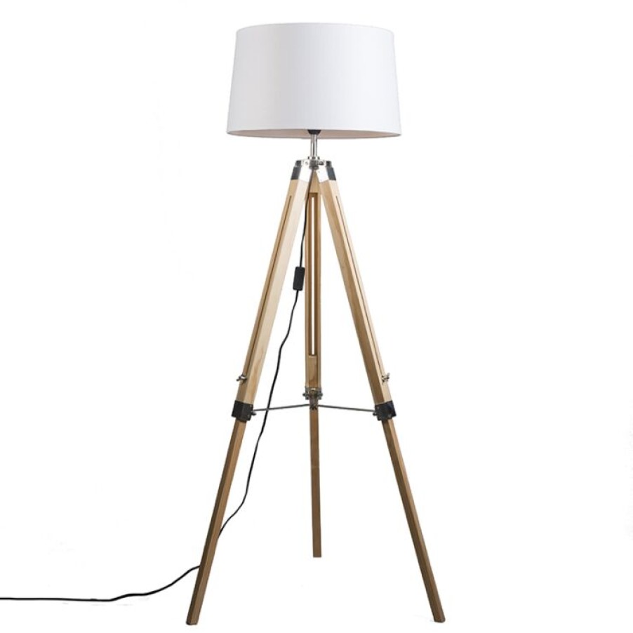 Innenbeleuchtung QAZQA | Stehleuchte Im Landhausstil Mit Weisem Leinenschirm 45 Cm - Tripod