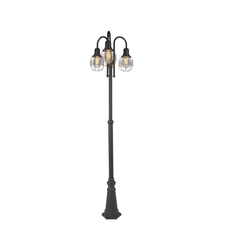 Ausenleuchten QAZQA | Landliche Ausenlampe Schwarz 3-Flammig Ip44 - Guardado