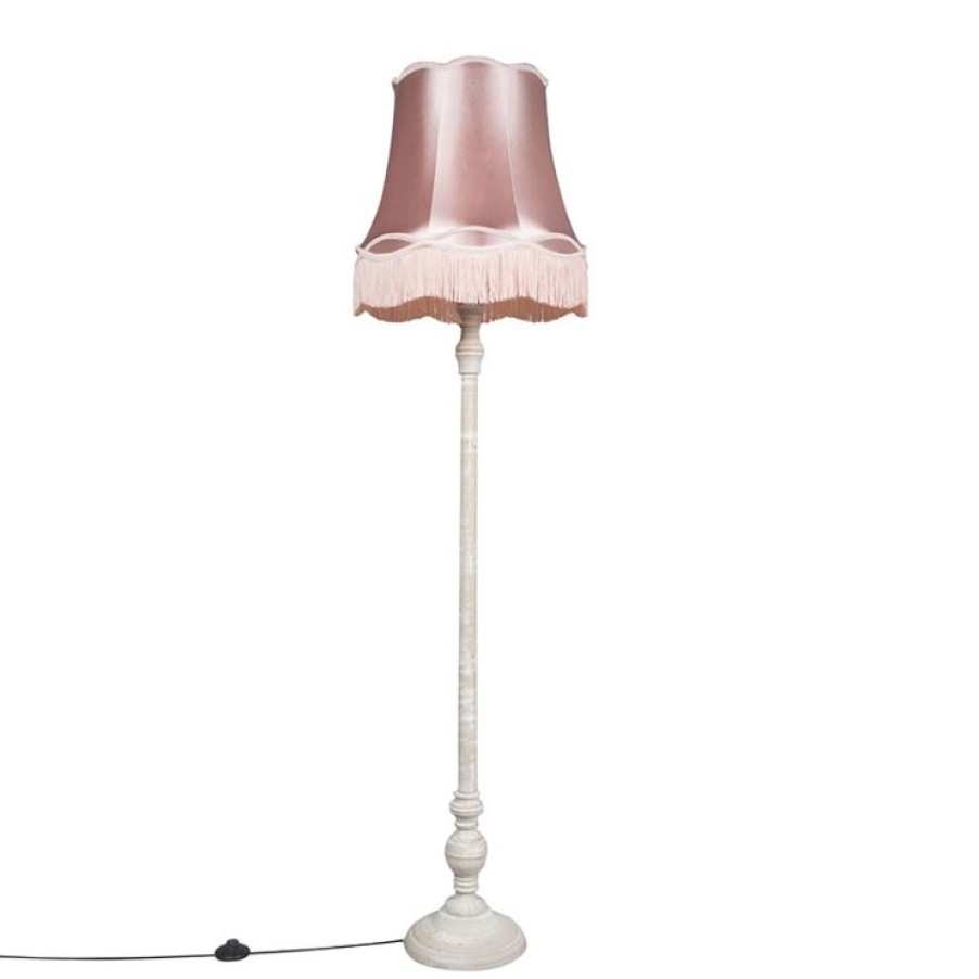 Innenbeleuchtung QAZQA | Retro Stehlampe Grau Mit Rosa Oma Schatten - Classico