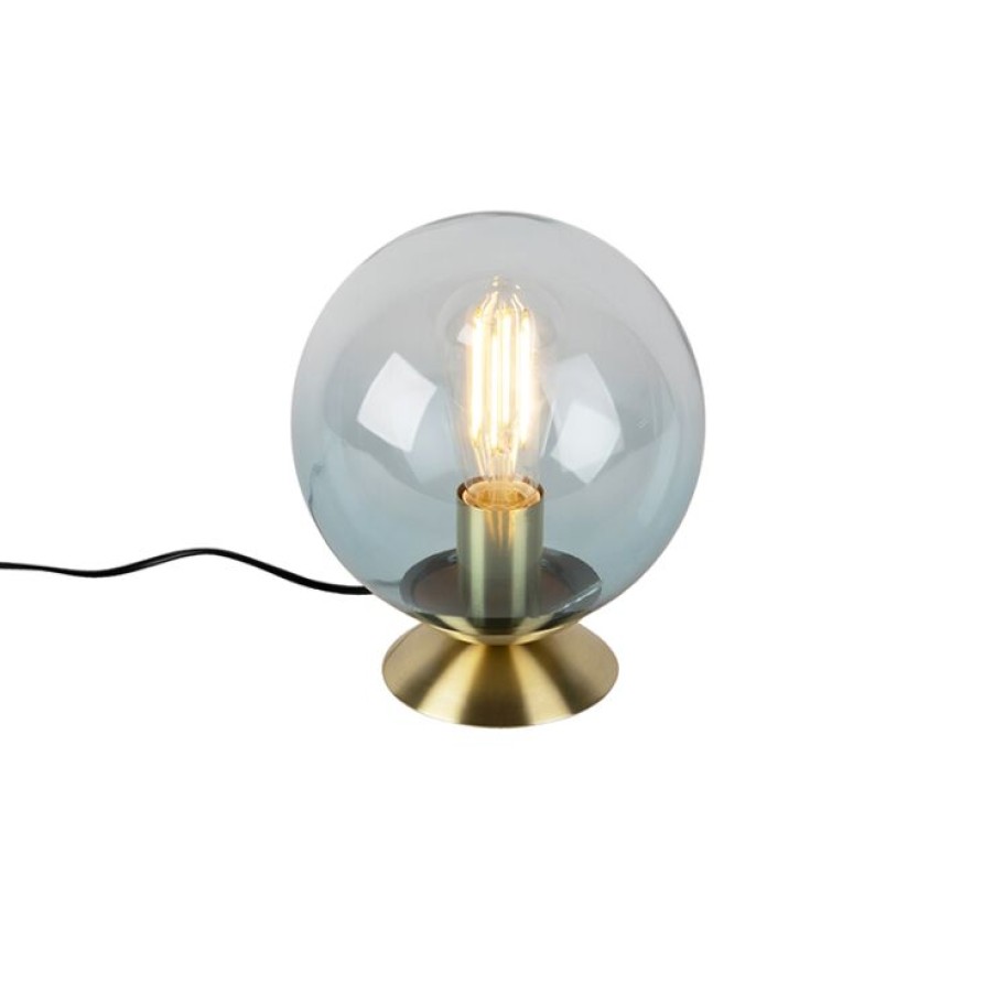 Innenbeleuchtung QAZQA | Art Deco Tischlampe Messing Mit Blauem Glas - Pallon