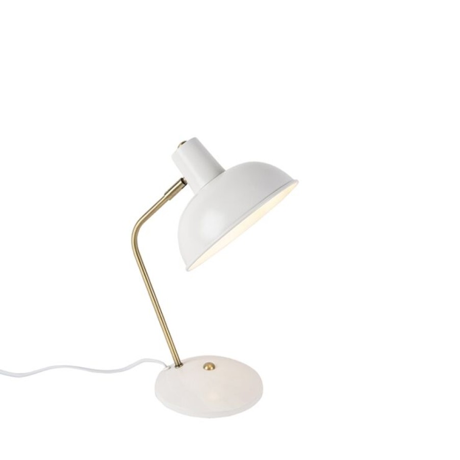 Innenbeleuchtung QAZQA | Retro Tischlampe Weis Mit Bronze - Milou