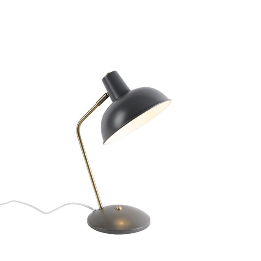 Innenbeleuchtung QAZQA | Retro Tischlampe Taupe Mit Bronze - Milou