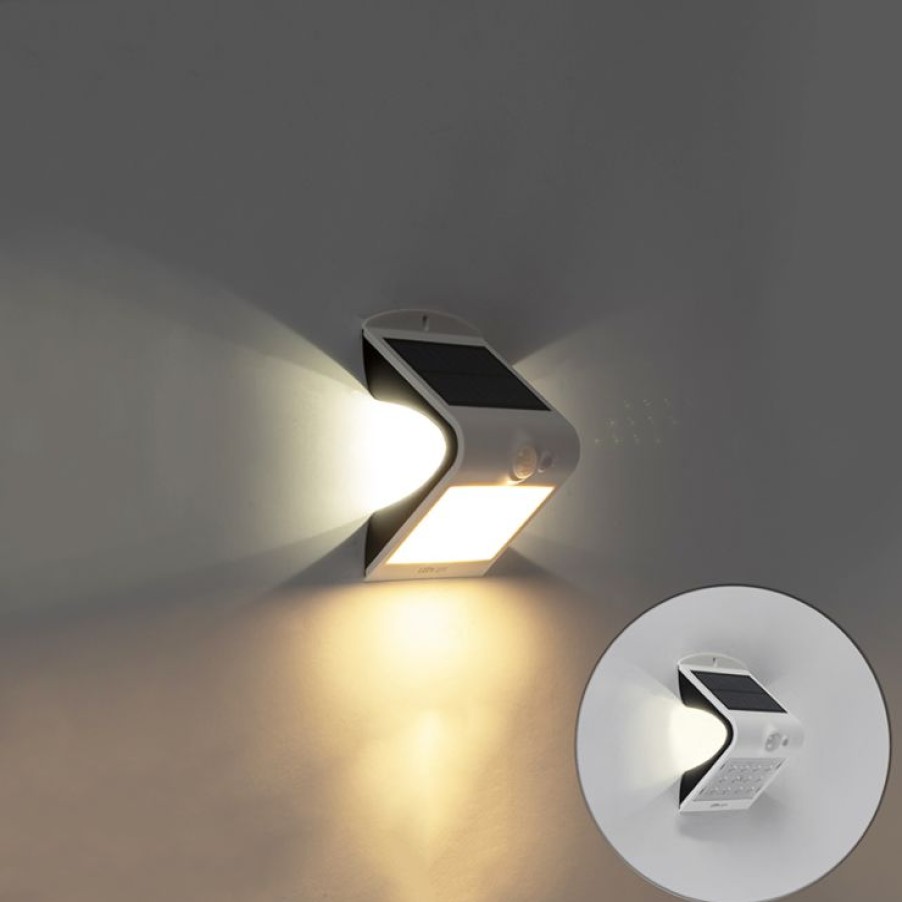 Led Shada | Ausenwandleuchte Weis 14,5 Cm Mit Abblendlicht Und Solarsensor - Daya