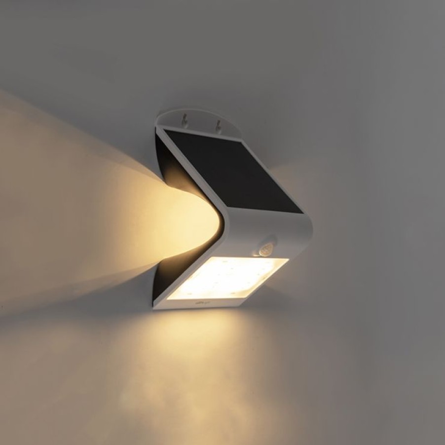 Led Shada | Ausenwandleuchte Weis 21,5 Cm Mit Abblendlicht Und Solarsensor - Daya