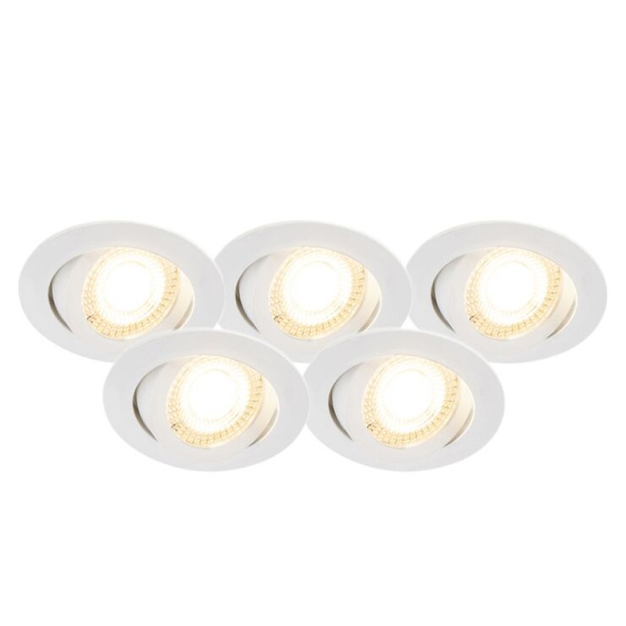 Led QAZQA | 5Er Set Einbaustrahler Weis Inkl. Led 3-Stufig Dimmbar - Mio