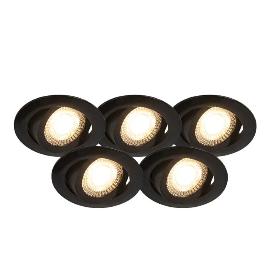 Led QAZQA | 5Er Set Moderne Einbaustrahler Schwarz Inkl. Led 3-Stufig Dimmbar - Mio