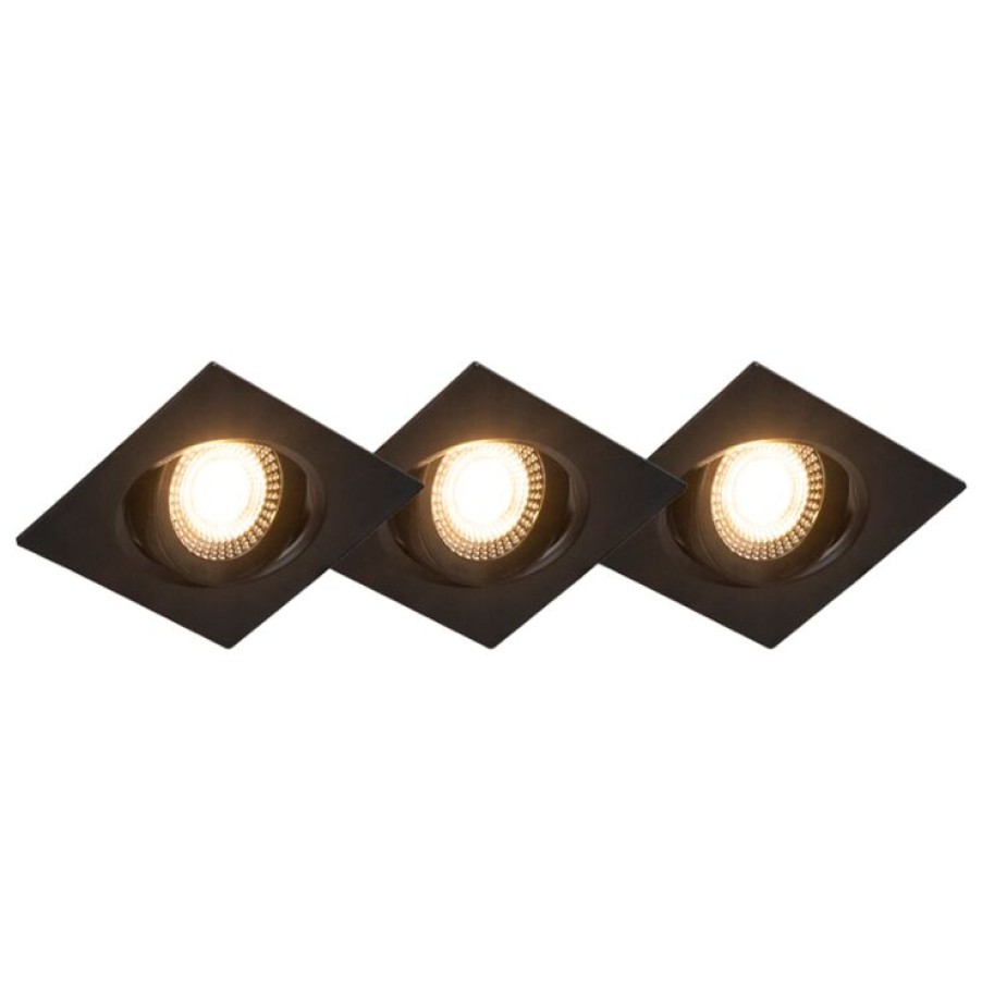 Led QAZQA | 3Er Set Einbaustrahler Schwarz Inkl. Led 3-Stufig Dimmbar - Miu