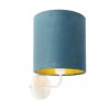 Innenbeleuchtung QAZQA | Vintage Wandlampe Weis Mit Blauem Samtschirm - Matt