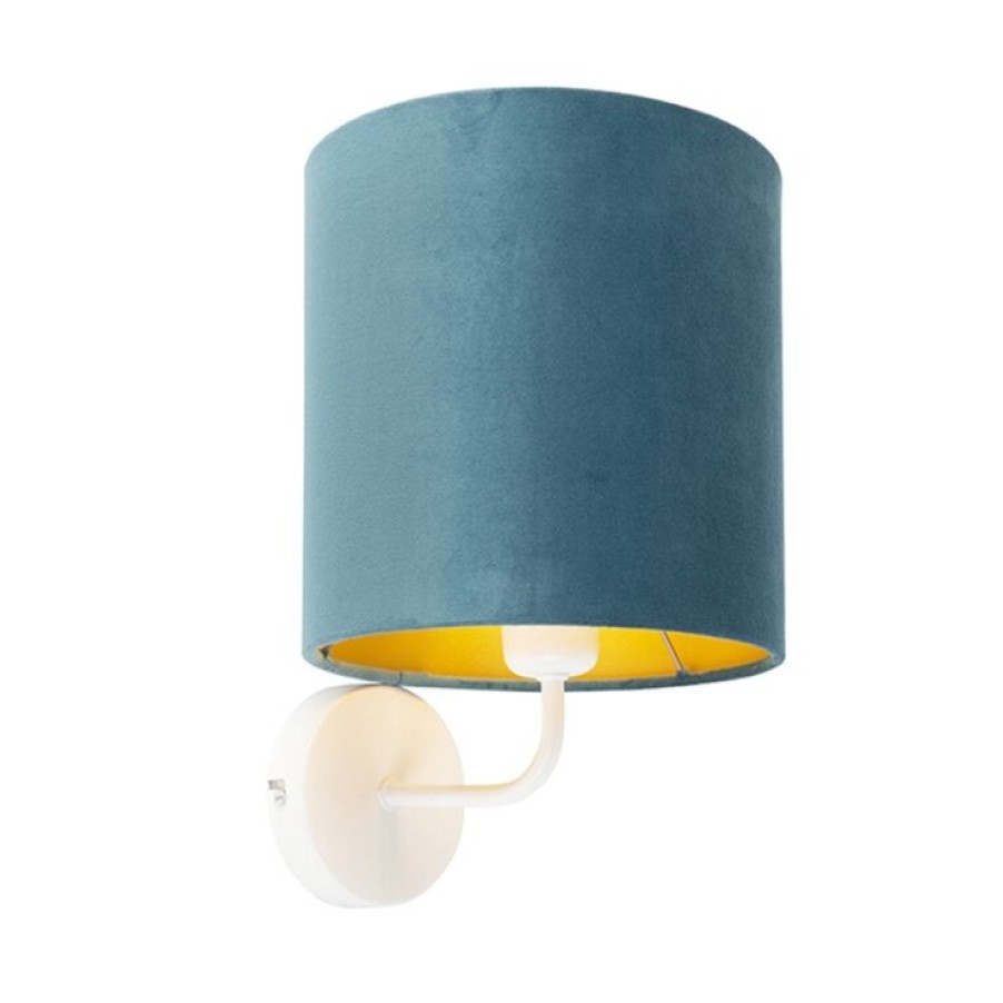 Innenbeleuchtung QAZQA | Vintage Wandlampe Weis Mit Blauem Samtschirm - Matt