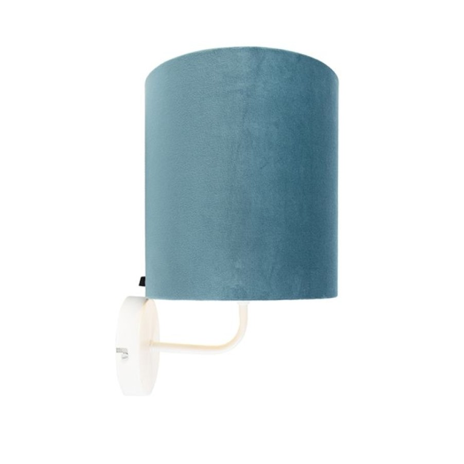 Innenbeleuchtung QAZQA | Vintage Wandlampe Weis Mit Blauem Samtschirm - Matt