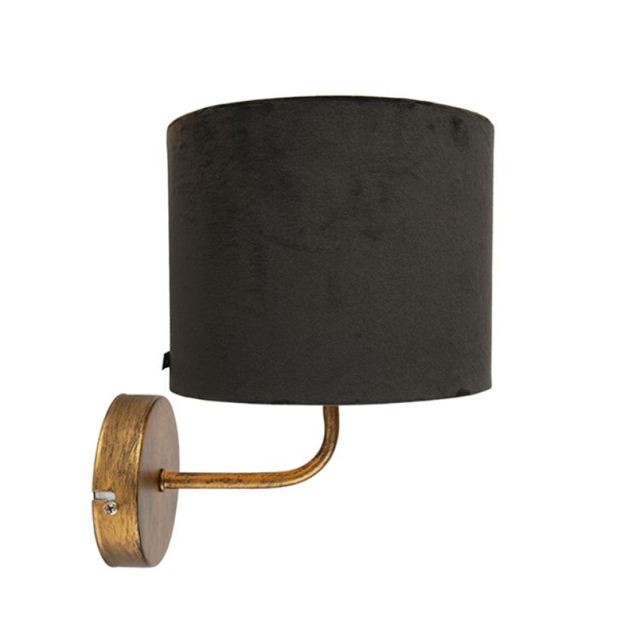 Innenbeleuchtung QAZQA | Vintage Wandlampe Gold Mit Schwarzem Veloursschirm - Matt