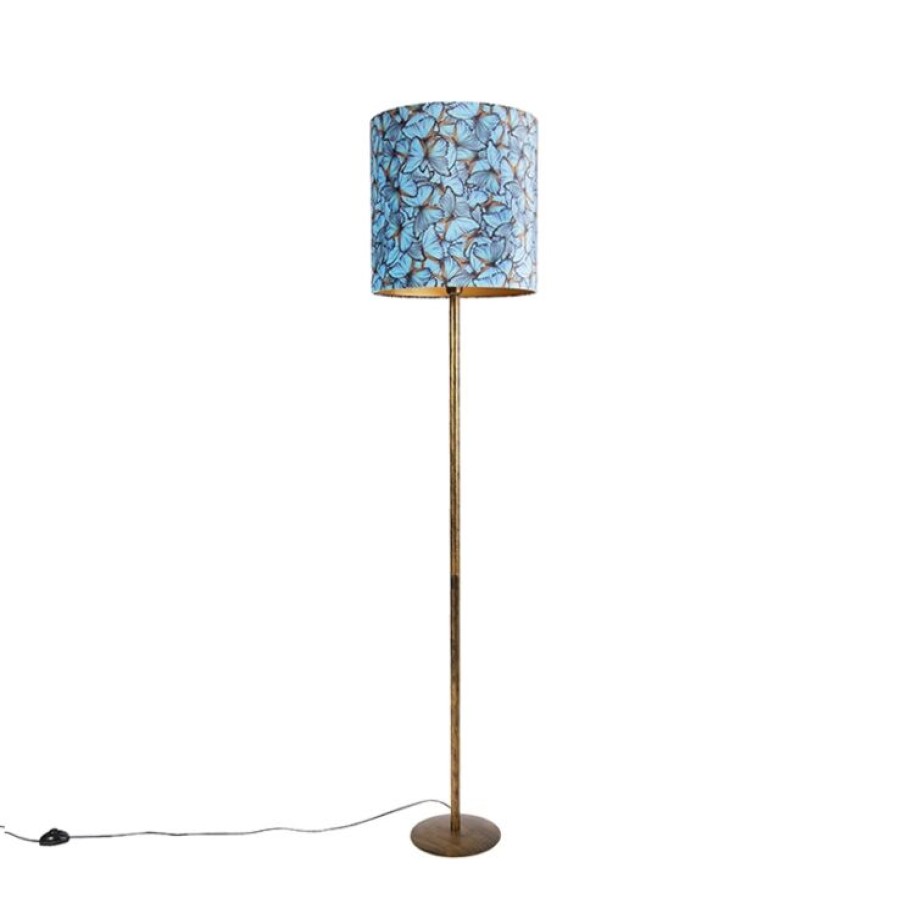 Innenbeleuchtung QAZQA | Botanische Stehlampe Gold Mit Schmetterlingsmuster 40 Cm - Simplo