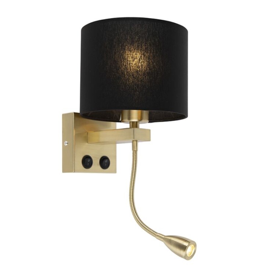 Innenbeleuchtung QAZQA | Art Deco Wandlampe Gold Mit Schwarzem Schirm - Brescia