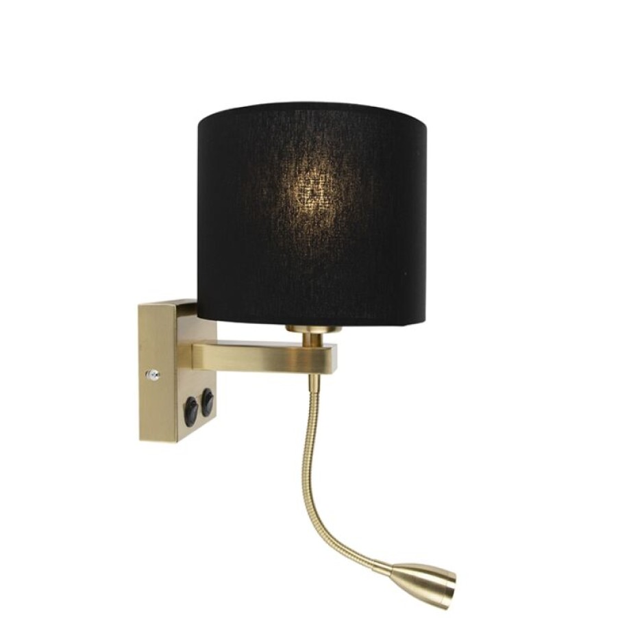 Innenbeleuchtung QAZQA | Art Deco Wandlampe Gold Mit Schwarzem Schirm - Brescia