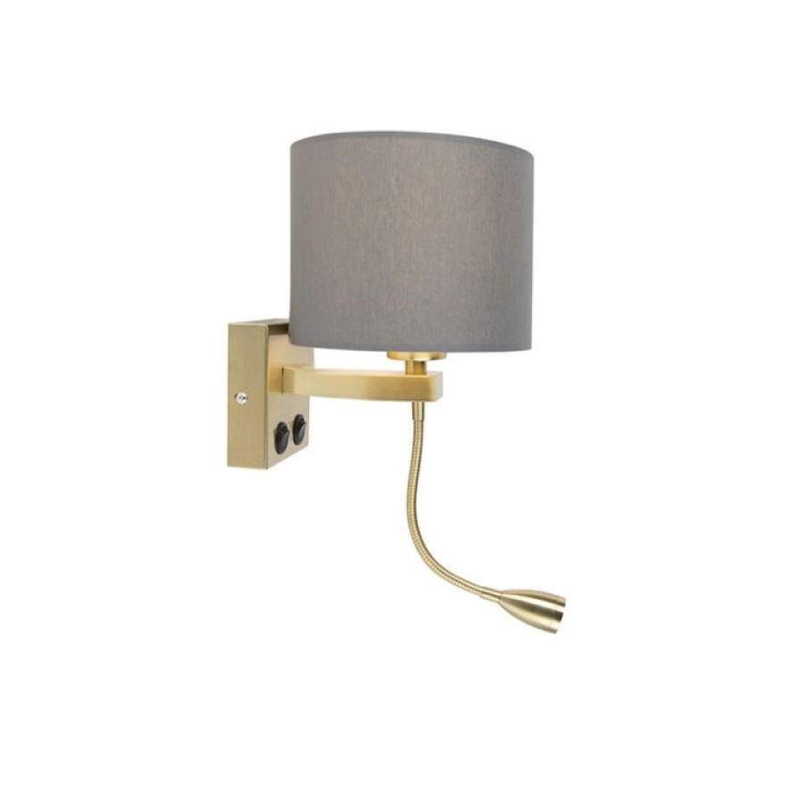 Innenbeleuchtung QAZQA | Art Deco Wandlampe Gold Mit Grauem Schirm - Brescia