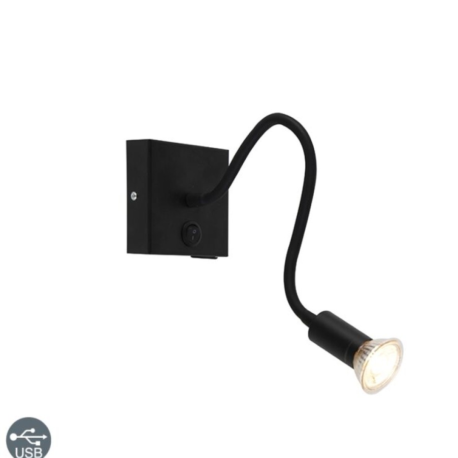 Innenbeleuchtung QAZQA | Moderne Flexible Wandleuchte Usb Schwarz - Zeno