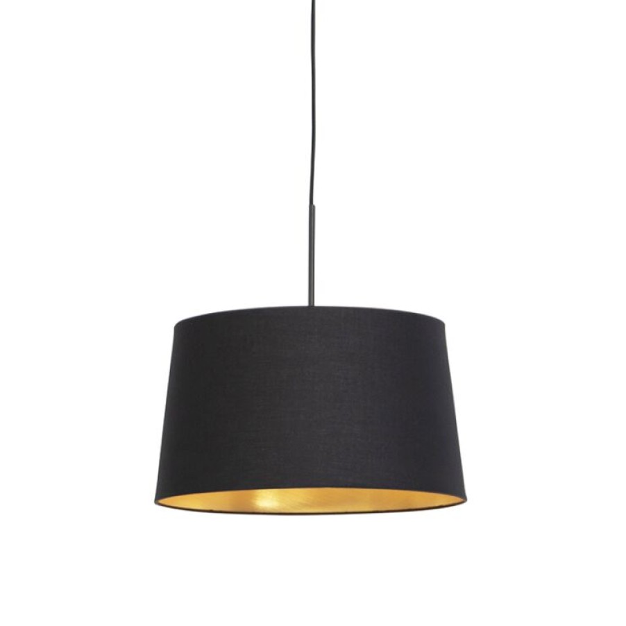 Innenbeleuchtung QAZQA | Hangelampe Mit Baumwollschirm Schwarz Mit Gold 40 Cm - Combi