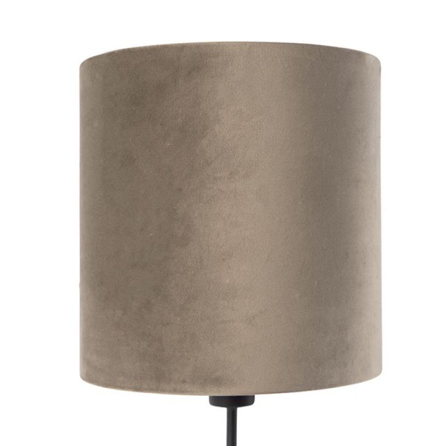 Innenbeleuchtung QAZQA | Tischlampe Schwarz Mit Samtschirm Taupe Mit Gold 25 Cm - Parte