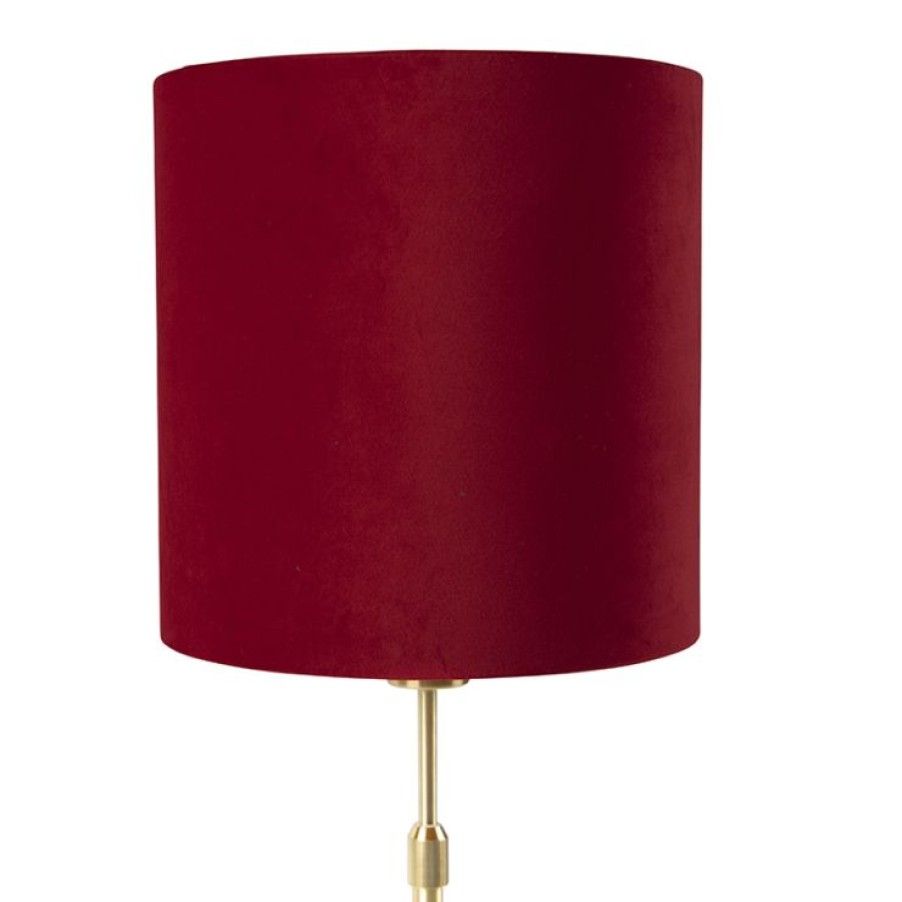 Innenbeleuchtung QAZQA | Tischlampe Gold / Messing Mit Veloursschirm Rot 25 Cm - Parte