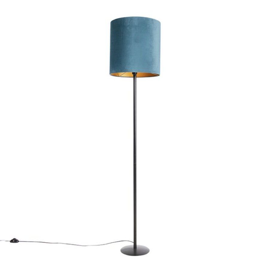 Innenbeleuchtung QAZQA | Schwarze Stehlampe Veloursschirm Blau/Gold 40 Cm - Simplo