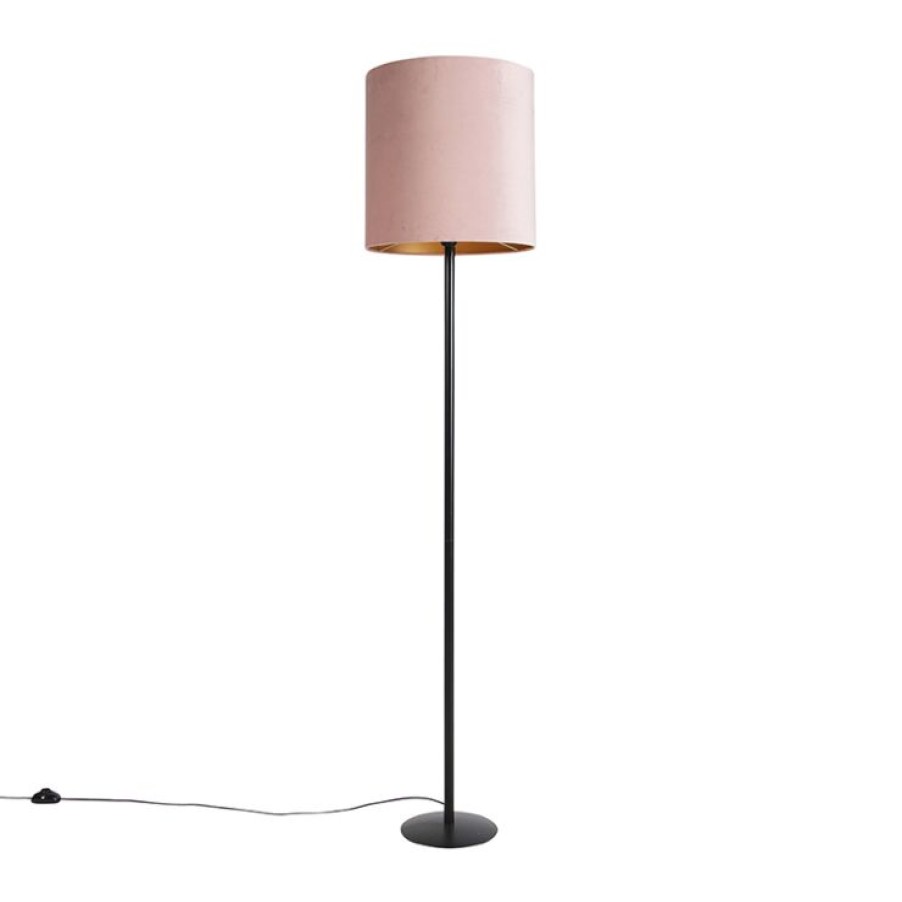 Innenbeleuchtung QAZQA | Stehlampe Schwarz Mit Veloursschirm Pink/Gold 40 Cm - Simplo