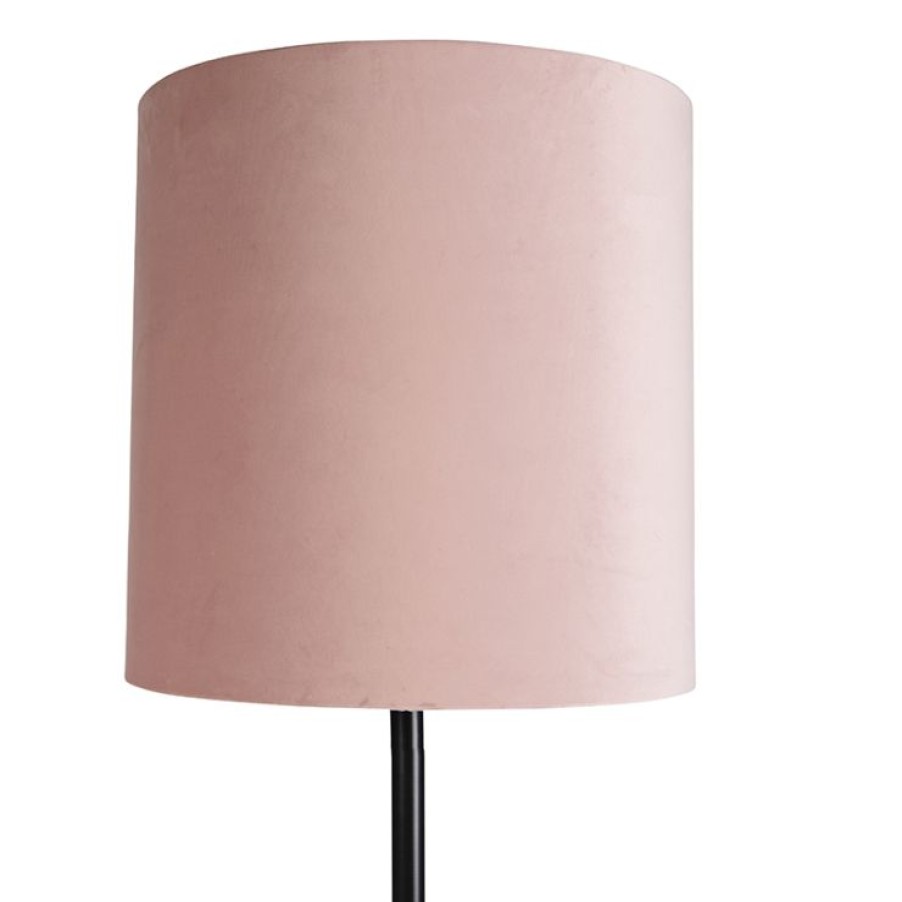 Innenbeleuchtung QAZQA | Stehlampe Schwarz Mit Veloursschirm Pink/Gold 40 Cm - Simplo