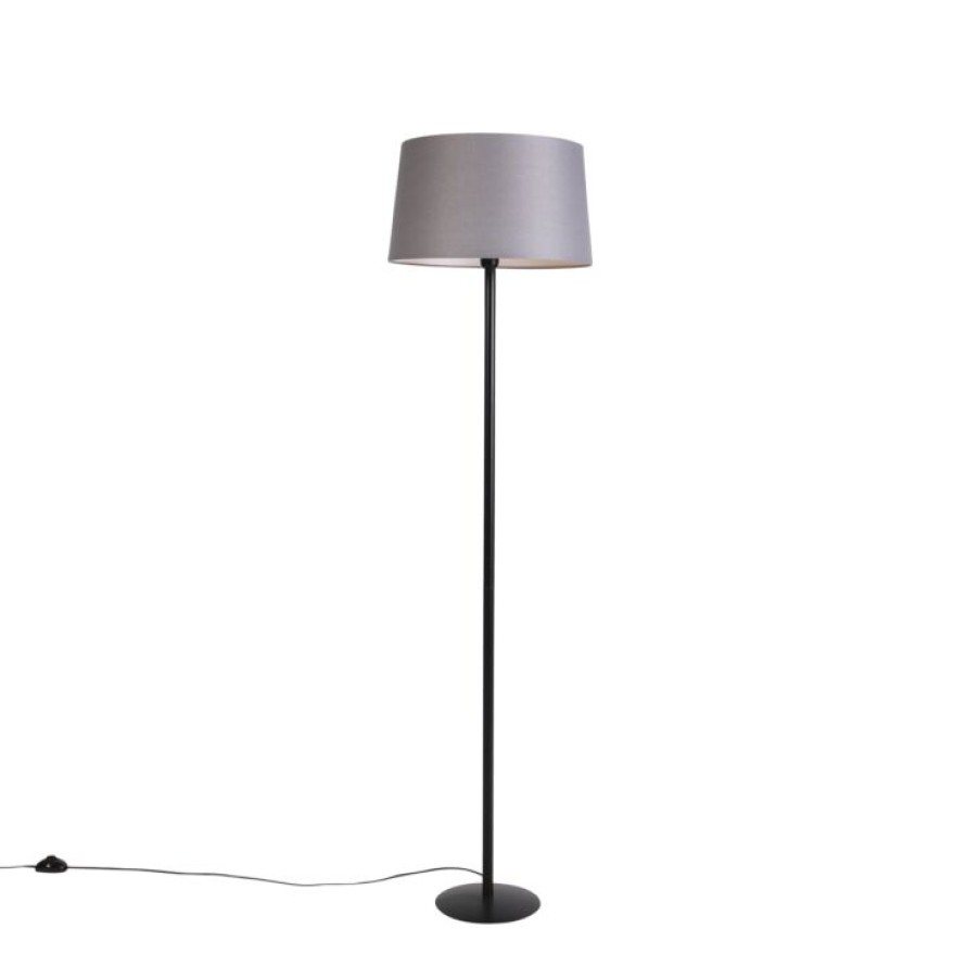 Innenbeleuchtung QAZQA | Schwarze Stehlampe Mit Leinenschirm Dunkelgrau 45 Cm - Simplo