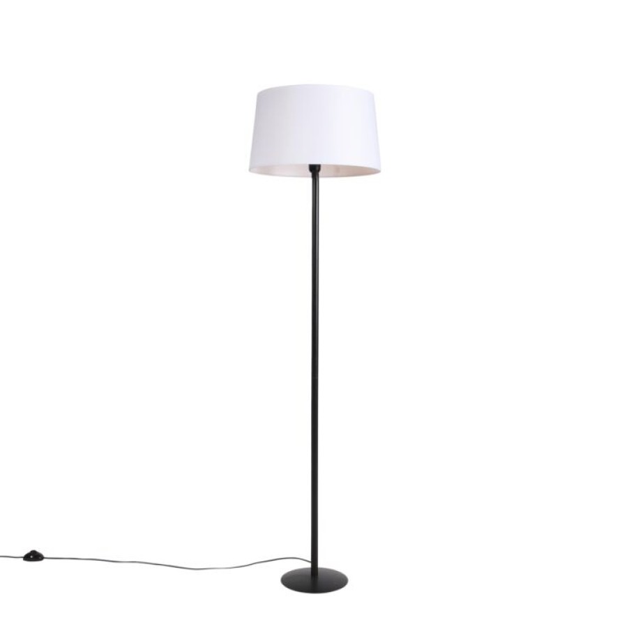 Innenbeleuchtung QAZQA | Schwarze Stehlampe Mit Leinenschirm Weis 45 Cm - Simplo