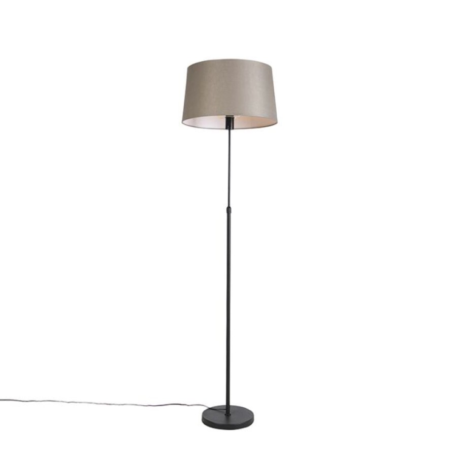 Innenbeleuchtung QAZQA | Schwarze Stehlampe Mit Taupe Leinenschirm 45 Cm Verstellbar - Parte