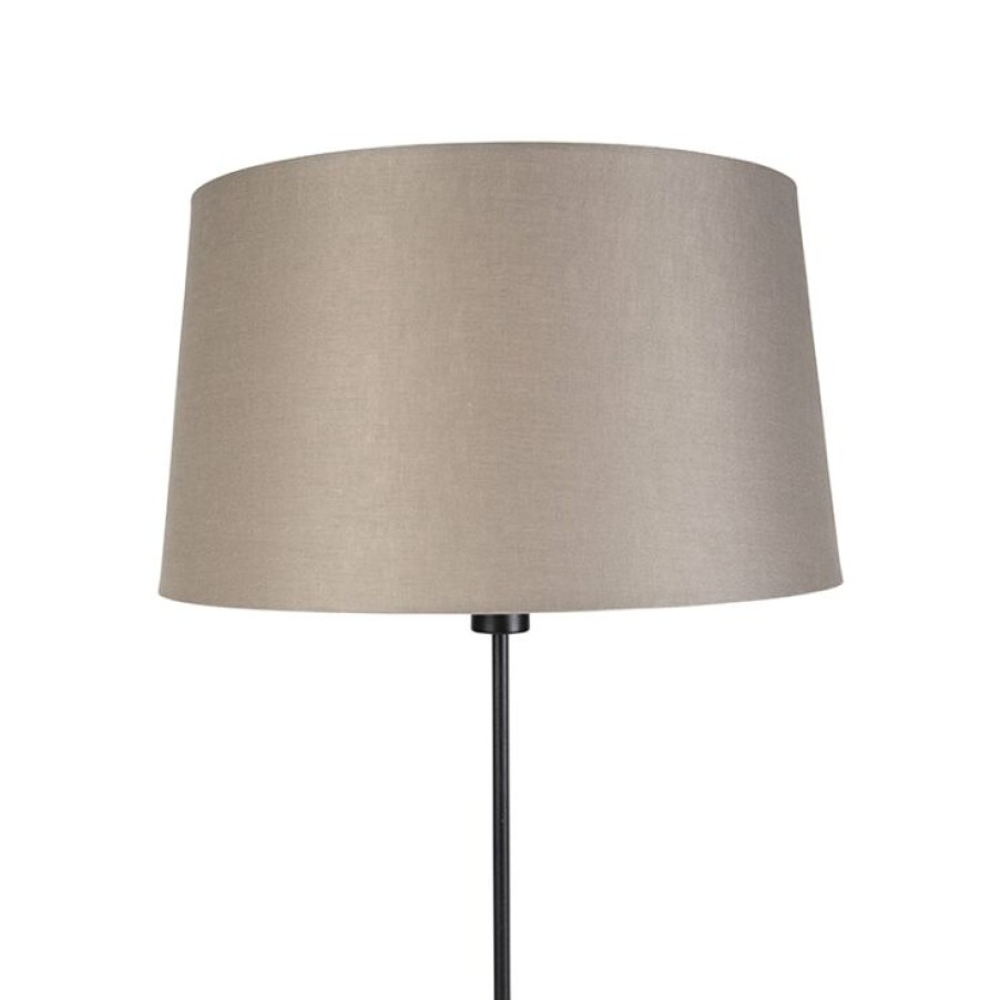 Innenbeleuchtung QAZQA | Schwarze Stehlampe Mit Taupe Leinenschirm 45 Cm Verstellbar - Parte