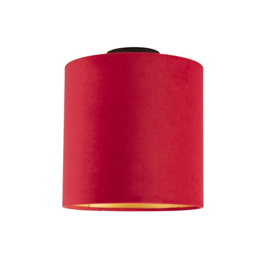 Innenbeleuchtung QAZQA | Deckenleuchte Mit Samtschirm Rot/Gold 25 Cm - Combi Schwarz