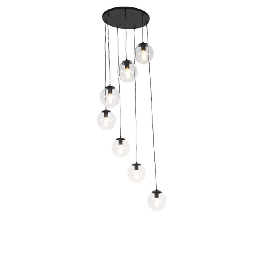 Smart Home QAZQA | Art Deco Hangelampe Schwarz 7-Licht - Pallon